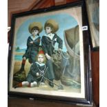 Victorian chromolithograph of three children in sailor suits, titled "Young Britons"