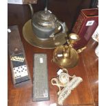 1970s Poole pottery vase, an old cribbage board, and a set of bone & ebony dominoes in box, together