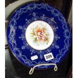 Royal Worcester 51 cabinet plate with dark blue border around floral centre