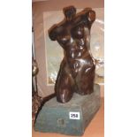 20th c. bronze sculpture of a female torso on a serpentine granite base, possibly St Ives School