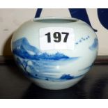 Small Chinese blue & white bowl with landscape decoration & 4 character marks