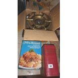 Apparently unused Swedish Primus stove in original box, and two Mrs Beeton's cookery books