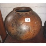 Tribal Art:-Zulu terracotta beer pot of globular form