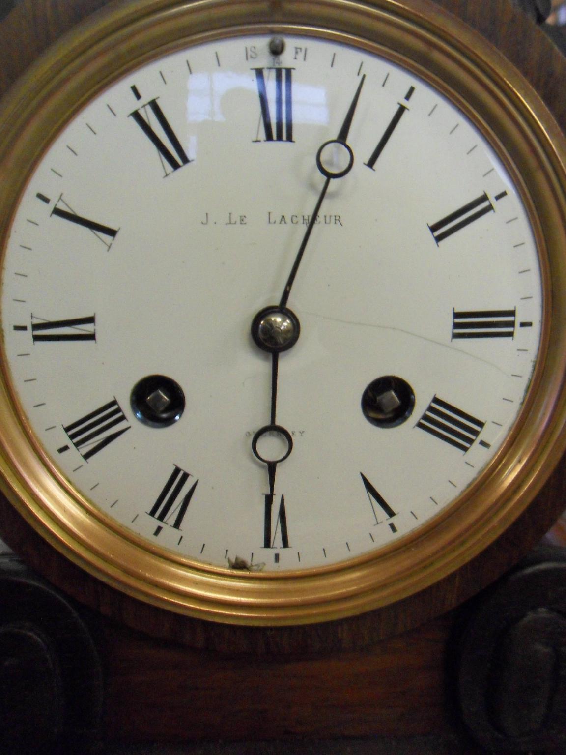 Victorian mahogany mantle clock with French movement & white enamel dial marked J. Lacheur, - Image 4 of 4