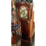 Grandmother arch-topped clock in mahogany case with brass dial & silvered chapter ring, chiming 8-