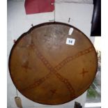 Tribal Art:- North American drum with a tapering wood frame having a reeded outer edge and a