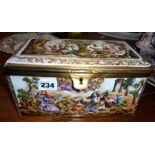 19th c. Capodimonte porcelain casket having relief panels of classical & religious scenes & gilt