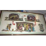 Three large German humorous Bacchanalian framed prints, c.1970s