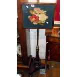 19th c. mahogany & brass pole screen with tapestry panel