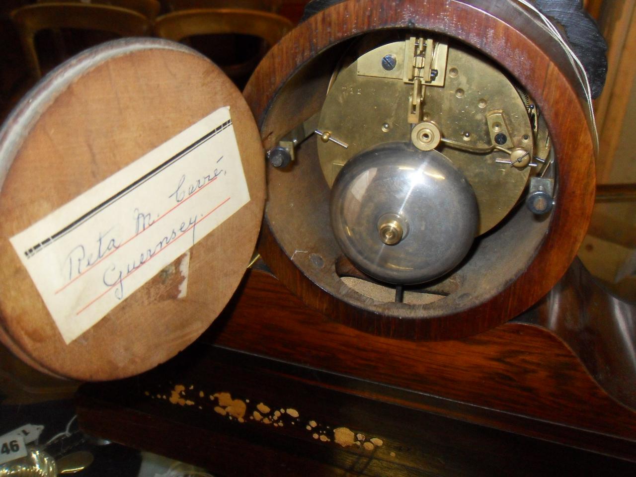 Victorian mahogany mantle clock with French movement & white enamel dial marked J. Lacheur, - Image 3 of 4