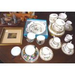 Coalport "Ming Rose" dish in box with other "Ming Rose" pattern tea & coffee ware, Chinese cups &