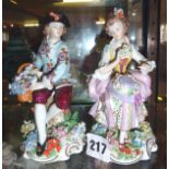 Pair of Sitzendorf porcelain figurines of male & female flower sellers