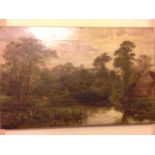 A period oil on canvas, wooded landscape,