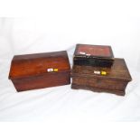 Two early 20th century hinged lidded wooden boxes and a later lacquered boxed (3)