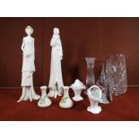 A good mixed lot to include a pair of Belleek squat vases with applied floral decoration,