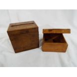 Treen - a walnut cigarette dispenser and a wooden matchbox