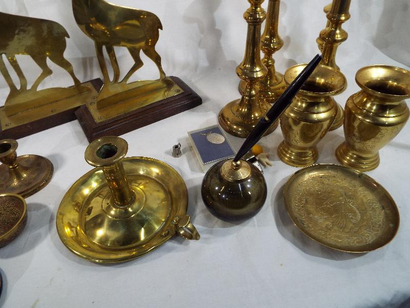 A good collection of period ornamental brassware to include candlesticks, - Image 3 of 3