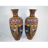 Cloisonne - A pair of Cloisonne vases decorated with panels of cockerell,