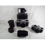 Photography - a Pentax Asahi K1000 camera, a Pentax MEsuper camera, a Pentax P30T camera,
