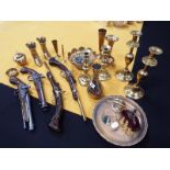 A large collection of good quality brassware to include candlesticks, vases,
