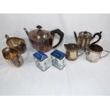 A mixed lot of plated ware, teapots, twi