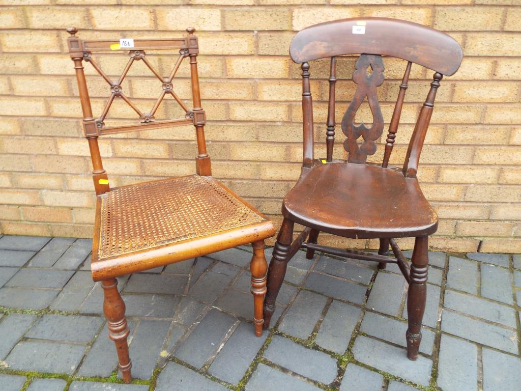 Two period chairs one Welsh ca 1900 one Gothic Revival with canework seat - Est £20 - £30