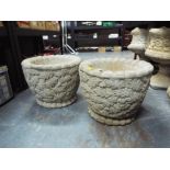 Stonework - a pair of reconstituted stone planters (round)