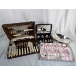 A good mixed lot of plated flatware to include a cased Walker and Hall set