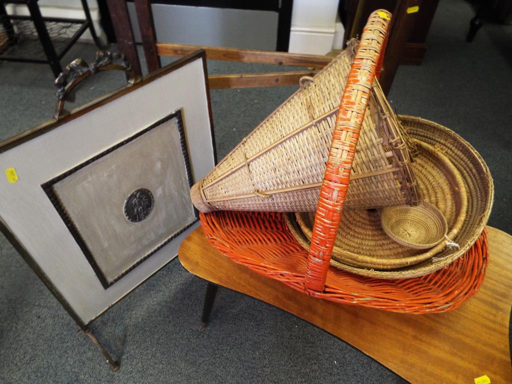 A vintage fire screen, clothes horse,