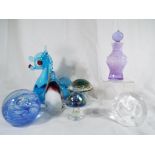 A good mixed lot of glassware to include iridescent mushroom, paperweights,