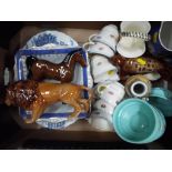 A good mixed lot to include a quantity of milk glass, a figurine in the form of a lion,