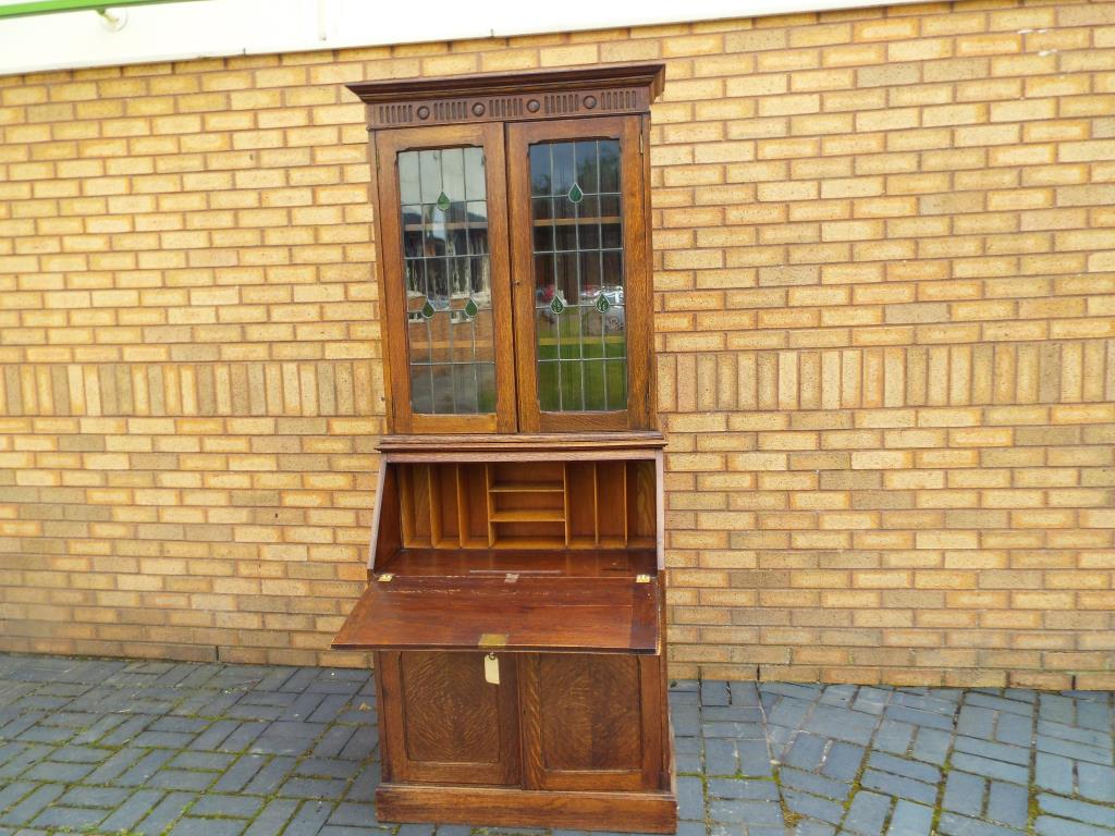 An oak bureau bookcase,