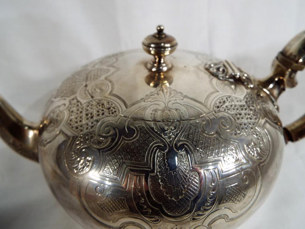 A Victorian hallmarked silver teapot with decorative etching, London assay 1840, - Image 2 of 4