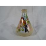 Royal Worcester - a small conical vase hand painted with an image of a goldfinch, 8.