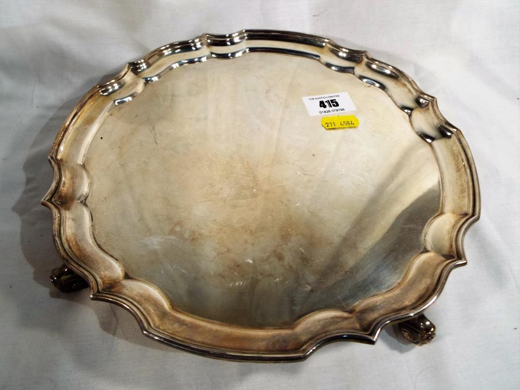 A hallmarked footed silver salver, London assay 1968, approx weight 538g, 3.