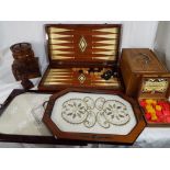 A good mixed lot to include a carved wooden cabinet with five drawers containing a Mahjong set,