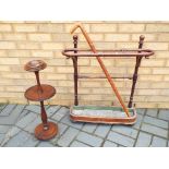 A stick stand with walking stick and a mahogany whatnot - (3)
