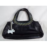 A lady's good quality black leather handbag marked Radley with pale blue leather logo 15 cm x 27 cm