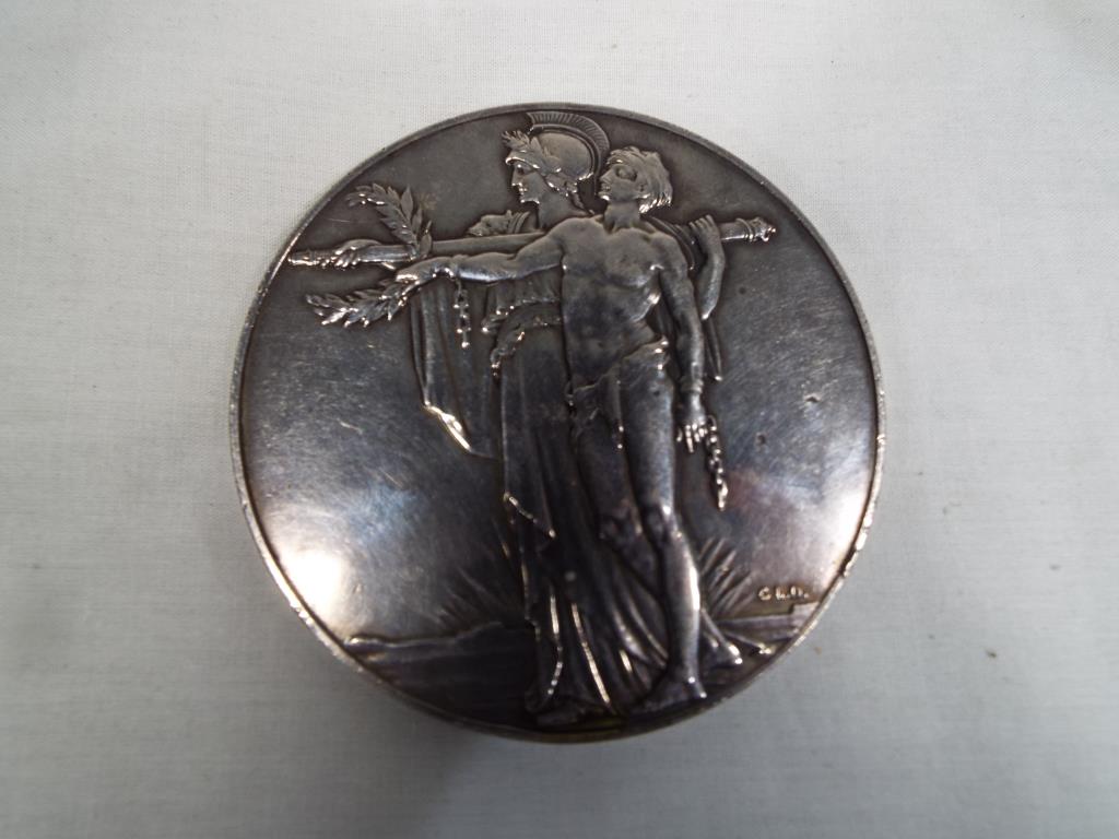 An Armistice Medallion - a white metal 10th Anniversary medallion, - Image 2 of 2
