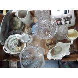 A good mixed lot of good quality glassware and ceramics to include glass decanters, vases,