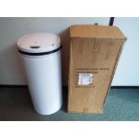 A Russell Hobbs 40 litre round sensor bin in white, model No. BW04610, unused and in original box.