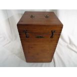 A wooden hinged box with brass fittings 36.5 cm (h) x 21.5 cm (w) x 21.