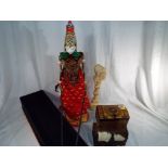 A wooden hand crafted Burmese marionette / puppet with wooden stand, boxed,