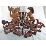 Treen - a large collection of carved wooden figures predominantly depicting horses,