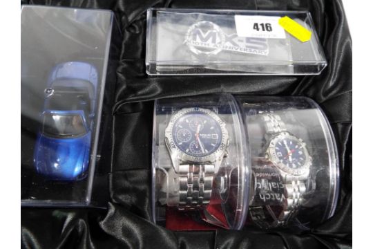 A Mazda MX-5 10th anniversary gift set comprising His and Hers Seiko MX-5  watches with instructio