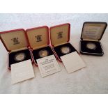 UK Silver Proof Piedfort Two-Pound Coins - four silver coins 1994, 1995,