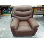 A modern brown leather reclining chair.