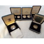 Seven Silver Proof UK Coins comprising £5 1999 Alderney, £2 DNA 2003, £2 two-coin set 1989,