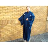 A gentleman's Japanese blue silk kimono, obi and inner jacket,