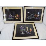 A set of three framed pictures, signed Fere, image sizes 25 cm x 32 cm,